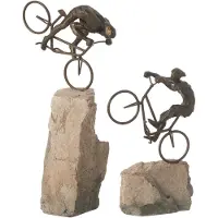 J-Line Set 2 cyclistes sur pierre resine beige/noir