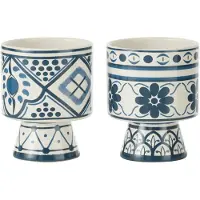 J-Line Cachepot mykonos ceramique bleu small assortiment de 2