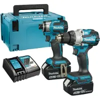 Makita DLX2528TJ 18 V Li-ion Batterie Perceuse À Percussion/visseuse (DHP489) & Visseuse À Percussion (DTD173) Kit Combiné (2x Batterie 5,0 Ah) Dans Mbox