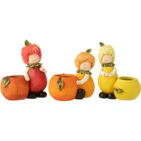 J-Line Jardiniere enfant citron/orange/pomme polyresine mix large assortiment de 3