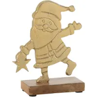 J-Line Pere noel etoile sur pied aluminium/bois or small