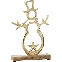 J-Line Bonhomme de neige etoile sur pied aluminium/bois or large
