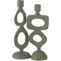 J-Line Bougeoir anneaux aluminium vert assortiment de 2