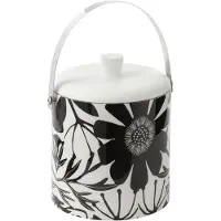 J-Line Bac a glaçon motif floral bois de manguier noir/blanc