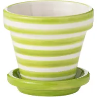 J-Line Flowerpot+plate granada stripes handmade+painted ceramic green extra small