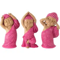 J-Line Moine rigolo resine rose assortiment de 3