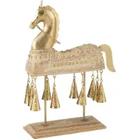 J-Line cheval sonnette mangue bois/fer naturel/blanc