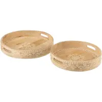 J-Line Set 2 plateaux 2 anses perles bois de manguier naturel/blanc