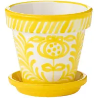 J-Line Flowerpot+plate granada handmade+painted ceramic yellow small