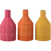 J-Line Vase bouteille rayures pointillés rose/orange/jaune assortiment de 3