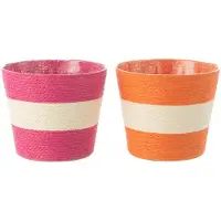 J-Line Cache-pot cordes rayure papier/pet rose/orange medium assortiment de 2