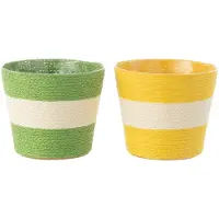 J-Line Cache-pot cordes rayure papier/pet jaune/vert medium assortiment de 2