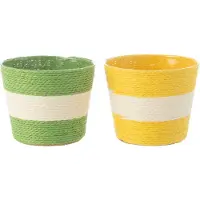 J-Line Cache-pot cordes rayure papier/pet jaune/vert extra small assortiment de 2