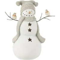 J-Line Bonhomme de neige oiseaux resine blanc/gris small
