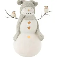 J-Line Bonhomme de neige oiseaux resine blanc/gris large