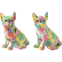 J-Line Bulldog yeux assis pop-art polyresine ass2