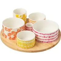 J-Line Set 6 plats apero + plateau bambou coffret ceramique mix