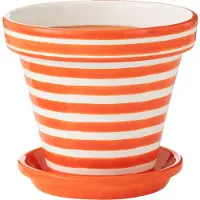 J-Line Flowerpot+plate granada stripes handmade+painted ceramic naranja large