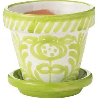 J-Line Flowerpot+plate granada handmade+painted ceramic green extra small