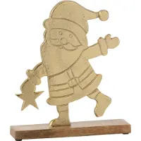 J-Line Pere noel etoile sur pied aluminium/bois or large