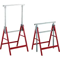 Relaxdays Lot De 2 Tréteaux Pliables, Réglables Sur 7 Niveaux, Jusqu'à 200 Kg, Chevalet, Atelier, Acier, Rouge-argenté -