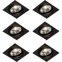 QAZQA Ensemble de 6 spots encastrés carrés orientables noirs - Chuck 111