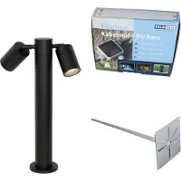 QAZQA Lampe d'extérieur noire avec piquet de terre et presse-étoupe 45cm 2 lumières IP44 - Duo