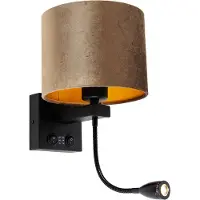 QAZQA Applique murale noire avec abat-jour en velours marron 18 cm - Brescia