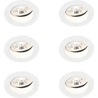 QAZQA Lot de 6 Spot encastré rond blanc orientable - Chuck 70