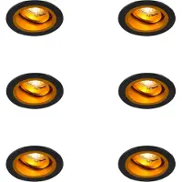 QAZQA Ensemble de 6 spots encastrables ronds noirs avec or rotatifs et inclinables - Chuck