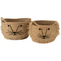 J-Line Set De 2 Corbeilles Kitty Roseau Naturel/Noir