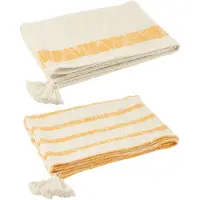 J-Line Plaid lignes+floches coton blanc/orange assortiment de 2
