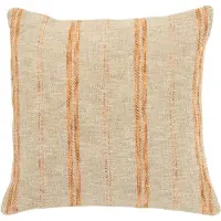 J-Line Coussin carre lignes lin/coton beige/rouille