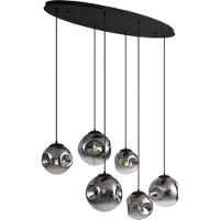 QAZQA Suspension Art Déco Noire avec Plaque de Plafond Ovale et Verre Fumé 6 Lumières - Douglass
