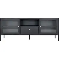 House Nordic Dalby Table TV 2 portes vitrées, 1 tiroir, 1 étagère noire.
