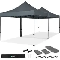 Vonroc Tente de fête Easy-Up – 6x3 m | Ensemble incl. 2x tente de fête et 1x kit de connexion - Grise