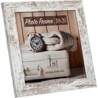 Zep Cadre photo - Format photo 20x20cm - Cadre 25x25cm - Bois - Blanc - Vintage