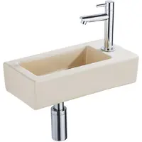 Qeramiq Lave-mains Kit lave-mains - 37.5x18.5x9cm - céramique - trou de robinet à droite - robinet lave-mains chrome - bonde de vidage - siphon abaissé - Mat Beige SW1122448/SW696209/SW696219/SW696234