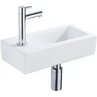 Qeramiq Fuente pack lave-mains – 37,5 x 18,5 x 9 cm – céramique blanc brillant – perçage à gauche – robinet chromé SW1122449/SW696209/SW696219/SW696234