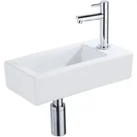Qeramiq Fuente Ensemble lave-mains - 37.5x18.5x9cm - céramique - trou de robinet à droite - robinet lave-mains chrome - bonde - siphon bas - Blanc brillant SW1122445/SW696209/SW696219/SW696234