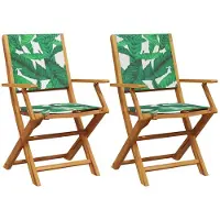 vidaXL Chaises de jardin 2 pcs. Motif de feuilles bois massif acacia & tissu