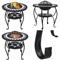 vidaXL Table de feu Mosaïque céramique noir et blanc 68 cm
