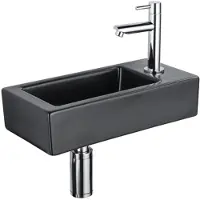 Qeramiq Fuente pack lave-mains – 37,5 x 18,5 x 9 cm – céramique noir mat – perçage à droite – robinet chromé SW1122447/SW696209/SW696219/SW696234