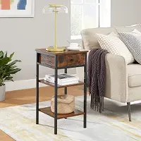 Vasagle Table de nuit industrielle d'appoint avec tiroir et étagères - brun rustique et noir