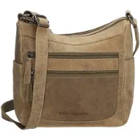 DeBoerLederwarenEnBijoux Femmes, Sac à main, Idaho Crossbody Schoudertas Handige Ritsvakjes - Donkerzand - 100% Leer, Beige