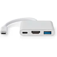 Nedis Adaptateur multiport USB | USB 3.2 Gen 1 | USB-C Male | HDMI Output / USB-A Female / USB-C Female | 5 Gbps | 0.10 m | Rond | Nickel Plated | PVC | White | Box