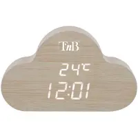 TNB T'NB - Réveil numérique en bois avec LED, réveil multifonctions, horloge numérique avec affichage de l'heure, éclairage réglable, 3 alarmes programmables - Finition bois
