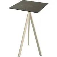 Essentials Table de bar Infinity Tripod avec structure couleur sable et plateau HPL effet marbre Midnight 70 x 70 cm, 1 pièce