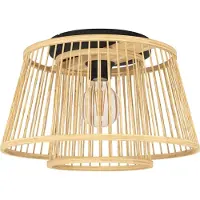 Eglo Plafonnier Hykeham, plafonnier avec 2 abat-jours en bambou, lampe de salon boho en bois naturel et métal, lampe en bois, douille E27