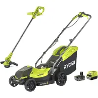 Ryobi Tondeuse à gazon sans fil y compris coupe-bordures sans fil OLM1833LT23A-140 18V 4Ah, mulching, tonte, trimmer, sac de ramassage 35L